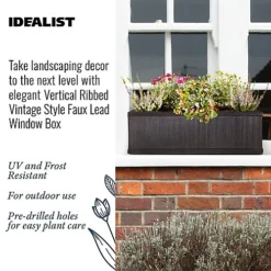 IDEALIST Vertical Ribbed Vintage Style Window Flower Box Garden Planter, Dark Grey Outdoor Plant Pot H17 L60 W17 Cm, 17L -Draper Tool Shop idealist vertical ribbed vintage style window flower box garden planter dark grey outdoor plant pot h17 l60 w17 cm 17l5000124403942 03c MP