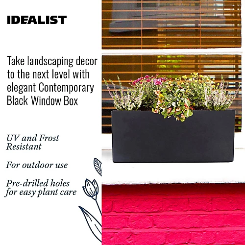 IDEALIST Window Flower Box Garden Planter, Black Light Concrete Outdoor Plant Pot L40 W17 H17.5 Cm, 12L 5 IDEALIST Window Flower Box Garden Planter, Black Light Concrete Outdoor Plant Pot L40 W17 H17.5 Cm, 12L - Image 3