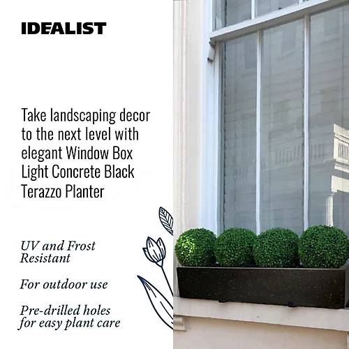 IDEALIST Window Flower Box Garden Planter, Black Terazzo Light Concrete Outdoor Plant Pot L80 W17 H17.5 Cm, 24L 4 IDEALIST Window Flower Box Garden Planter, Black Terazzo Light Concrete Outdoor Plant Pot L80 W17 H17.5 Cm, 24L - Image 2