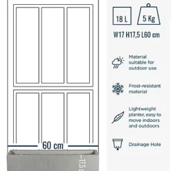 IDEALIST Window Flower Box Garden Planter, Grey Light Concrete Outdoor Plant Pot L60 W17 H17.5 Cm, 18L -Draper Tool Shop idealist window flower box garden planter grey light concrete outdoor plant pot l60 w17 h17 5 cm 18l8712062954512 06c MP