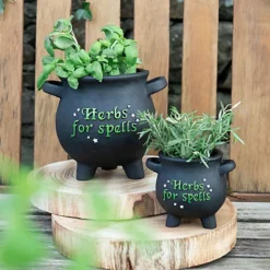Large Cauldron Shaped Resin Plant Pot With Drainage Hole. Black With Green Text "Herbs For Spells". (Dia) 21 Cm -Draper Tool Shop large cauldron shaped resin plant pot with drainage hole black with green text herbs for spells dia 21 cm5056131127432 02c MP
