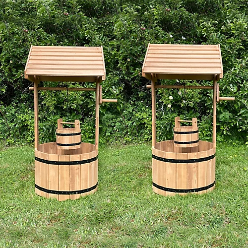 Large Wooden Wishing Well Garden Planters (Set Of 2) 3 Large Wooden Wishing Well Garden Planters (Set Of 2)