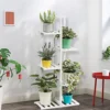 Livingandhome White 5 Tier Rustic Wooden Tall Potted Plant Display Stand 103 Cm