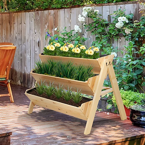 Outsunny 3 Tier Wooden Garden Raised Bed Plant With Clapboard And Hooks 3 Outsunny 3 Tier Wooden Garden Raised Bed Plant With Clapboard And Hooks