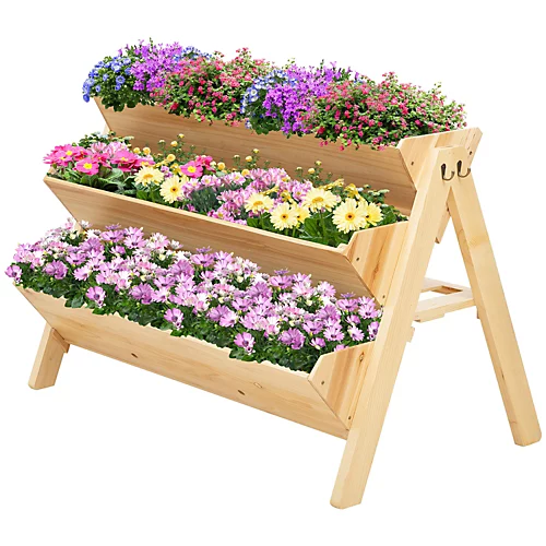 Outsunny 3 Tier Wooden Garden Raised Bed Plant With Clapboard And Hooks 4 Outsunny 3 Tier Wooden Garden Raised Bed Plant With Clapboard And Hooks - Image 2