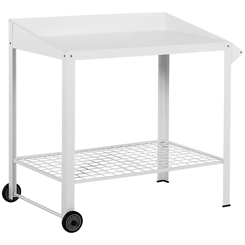 Outsunny Metal Potting Bench Garden Planting Table Push Cart W/ Wheel, Hanger 4 Outsunny Metal Potting Bench Garden Planting Table Push Cart W/ Wheel, Hanger - Image 2