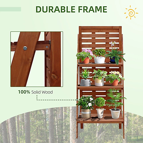 Outsunny Three-Tier Plant Rack Outdoor Organiser Unit Ladder Design Storage 5 Outsunny Three-Tier Plant Rack Outdoor Organiser Unit Ladder Design Storage - Image 4