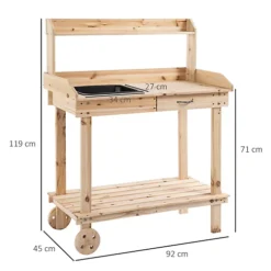 Outsunny Wood Potting Bench Work Table W/ 2 Wheels & Drawer, 92x45x119cm -Draper Tool Shop outsunny wood potting bench work table w 2 wheels drawer 92x45x119cm5056534531256 03c MP