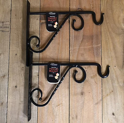 Pack Of 2 Heavy Duty Handcrafted Metal 35cm Black Twisted Wall Bracket Hook For Hanging Basket Planter Bird Feeder 4 Pack Of 2 Heavy Duty Handcrafted Metal 35cm Black Twisted Wall Bracket Hook For Hanging Basket Planter Bird Feeder - Image 2