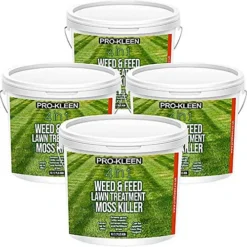 Pro-Kleen 4 In 1 Weed And Feed Lawn Treatment With Moss Killer - Greens Grass, Kills Weeds & Moss & Fertilises Grass 10kg