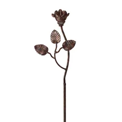 Rose With Leaf - Metal Flower Garden Stakes
