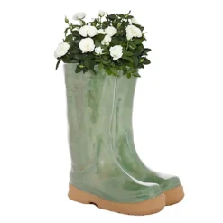 Sage Green Wellington Boot Outdoor Summer Ceramic Flower Pot Garden Planter Pot Gift For Gardeners -Draper Tool Shop sage green wellington boot outdoor summer ceramic flower pot garden planter pot gift for gardeners5060633940581 02c MP