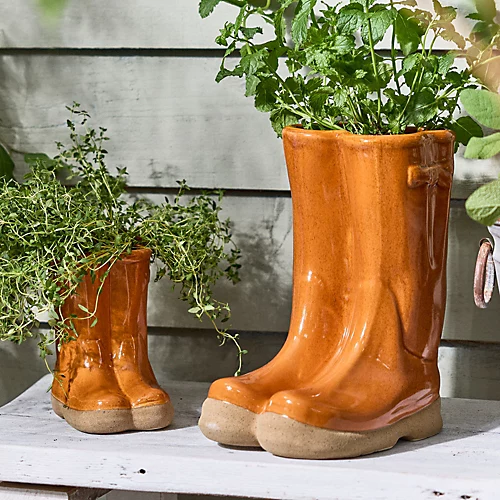 Set Of 2 Small And Large Orange Wellington Boots Outdoor Summer Ceramic Flower Pot Garden Planter Pot Gift For Gardeners 3 Set Of 2 Small And Large Orange Wellington Boots Outdoor Summer Ceramic Flower Pot Garden Planter Pot Gift For Gardeners