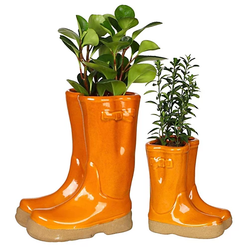 Set Of 2 Small And Large Orange Wellington Boots Outdoor Summer Ceramic Flower Pot Garden Planter Pot Gift For Gardeners 4 Set Of 2 Small And Large Orange Wellington Boots Outdoor Summer Ceramic Flower Pot Garden Planter Pot Gift For Gardeners - Image 2
