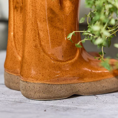 Set Of 2 Small And Large Orange Wellington Boots Outdoor Summer Ceramic Flower Pot Garden Planter Pot Gift For Gardeners 6 Set Of 2 Small And Large Orange Wellington Boots Outdoor Summer Ceramic Flower Pot Garden Planter Pot Gift For Gardeners - Image 4