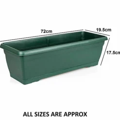 Set Of 4 Large 72cm Green Garden Plastic Trough Balcony Planter Window Plant Box -Draper Tool Shop set of 4 large 72cm green garden plastic trough balcony planter window plant box5057102003069 03c MP