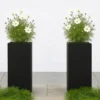 Set Of Two IDEALIST Tall Square Black Light Concrete Planters: L21 W21 H50 Cm, 22L + L21 W21 H50 Cm, 22L