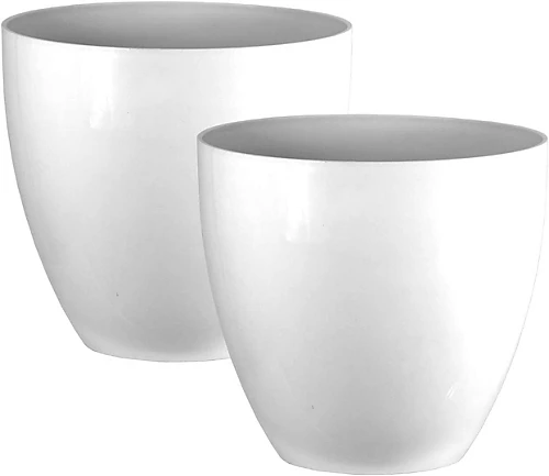 Simpa 2PC Avant-Garde White Gloss Plastic Planter 23cm (Dia). 3 Simpa 2PC Avant-Garde White Gloss Plastic Planter 23cm (Dia).