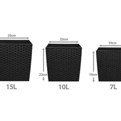 Simpa 2PC Black 15L Cubie Rattan Plastic Planters - 25cm (H) X 25cm (W) X 25cm (D) -Draper Tool Shop simpa 2pc black 15l cubie rattan plastic planters 25cm h x 25cm w x 25cm d 5059331209335 03c MP