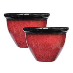 Simpa 2PC Red Drip Glaze Effect Plastic Planters 39.5cm (Dia)