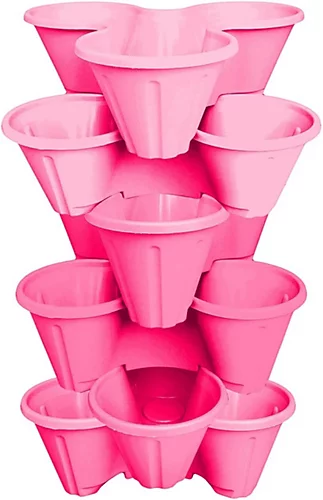 Simpa 6 Tier Pink Strawberry Planter Trio Pot 3 Simpa 6 Tier Pink Strawberry Planter Trio Pot