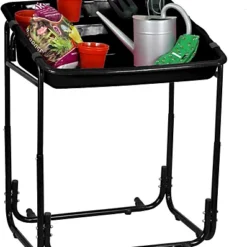 Simpa Black Square Gardening Potting Tray With Adjustable 3 Tier Metal Bench Stand.