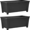Simpa Grosvenor 55cm Black Plastic Trough Garden Planter Set Of 2 Pots