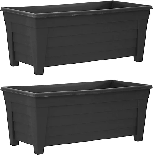 Simpa Grosvenor 55cm Black Plastic Trough Garden Planter Set Of 2 Pots 3 Simpa Grosvenor 55cm Black Plastic Trough Garden Planter Set Of 2 Pots