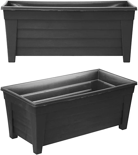 Simpa Grosvenor 55cm Black Plastic Trough Garden Planter Set Of 2 Pots 4 Simpa Grosvenor 55cm Black Plastic Trough Garden Planter Set Of 2 Pots - Image 2