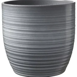 Stylish Ceramic Grooved, Grey Glaze, Indoor Plant Pot. No Drainage Holes. H13 X W14 Cm