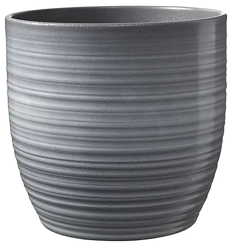 Stylish Ceramic Grooved, Grey Glaze, Indoor Plant Pot. No Drainage Holes. H13 X W14 Cm 3 Stylish Ceramic Grooved, Grey Glaze, Indoor Plant Pot. No Drainage Holes. H13 X W14 Cm