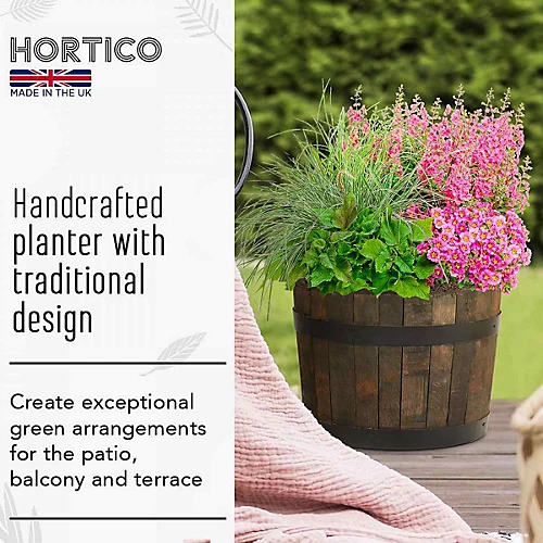 Value Set Of 2 HORTICO Upcycled Oak Round Tub Wooden Planter For Garden, Outdoor Plant Pot Made In The UK D40 H30 Cm, 37.7L 6 Value Set Of 2 HORTICO Upcycled Oak Round Tub Wooden Planter For Garden, Outdoor Plant Pot Made In The UK D40 H30 Cm, 37.7L - Image 4