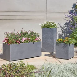 Verve Durdica Dark Grey Slate Effect Plastic Square Plant Pot (Dia)40cm -Draper Tool Shop verve durdica dark grey slate effect plastic square plant pot dia 40cm3663602700258 04bq
